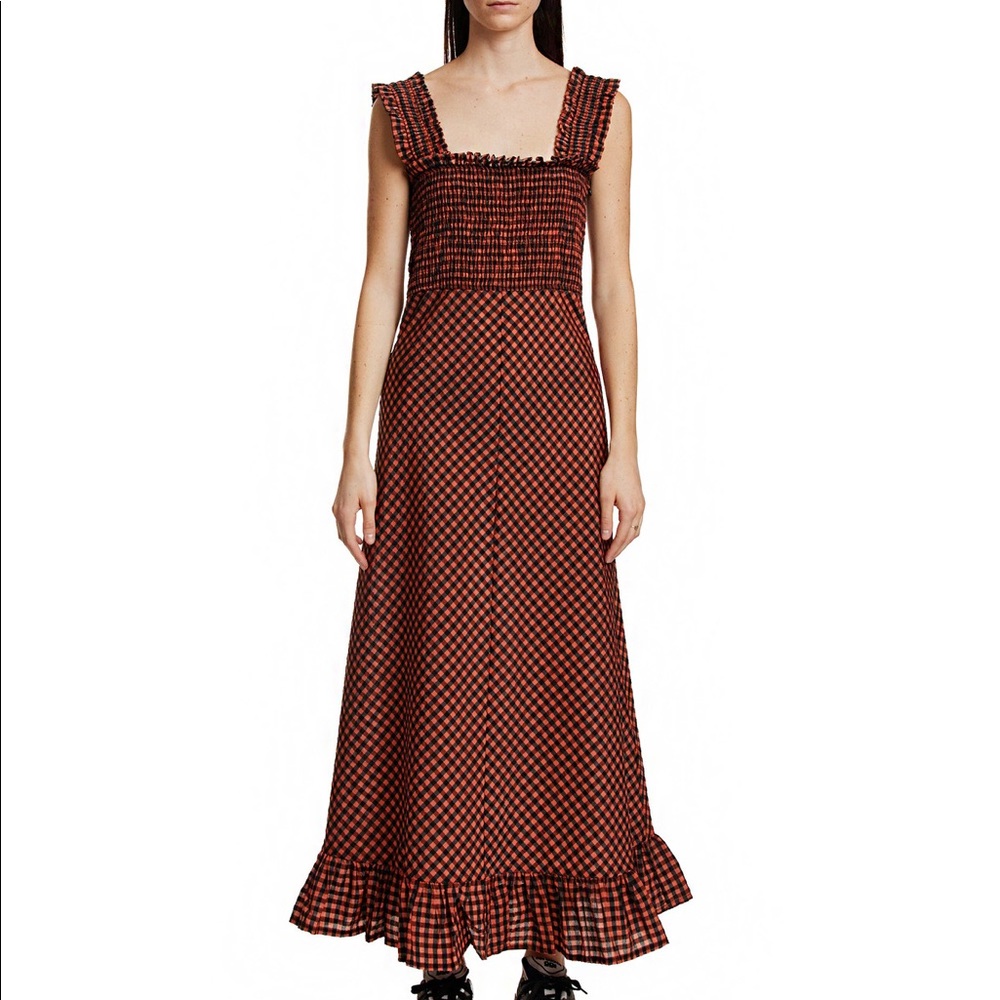 Ganni Maroon Seersucker Maxi Gingham dress EU40/US8